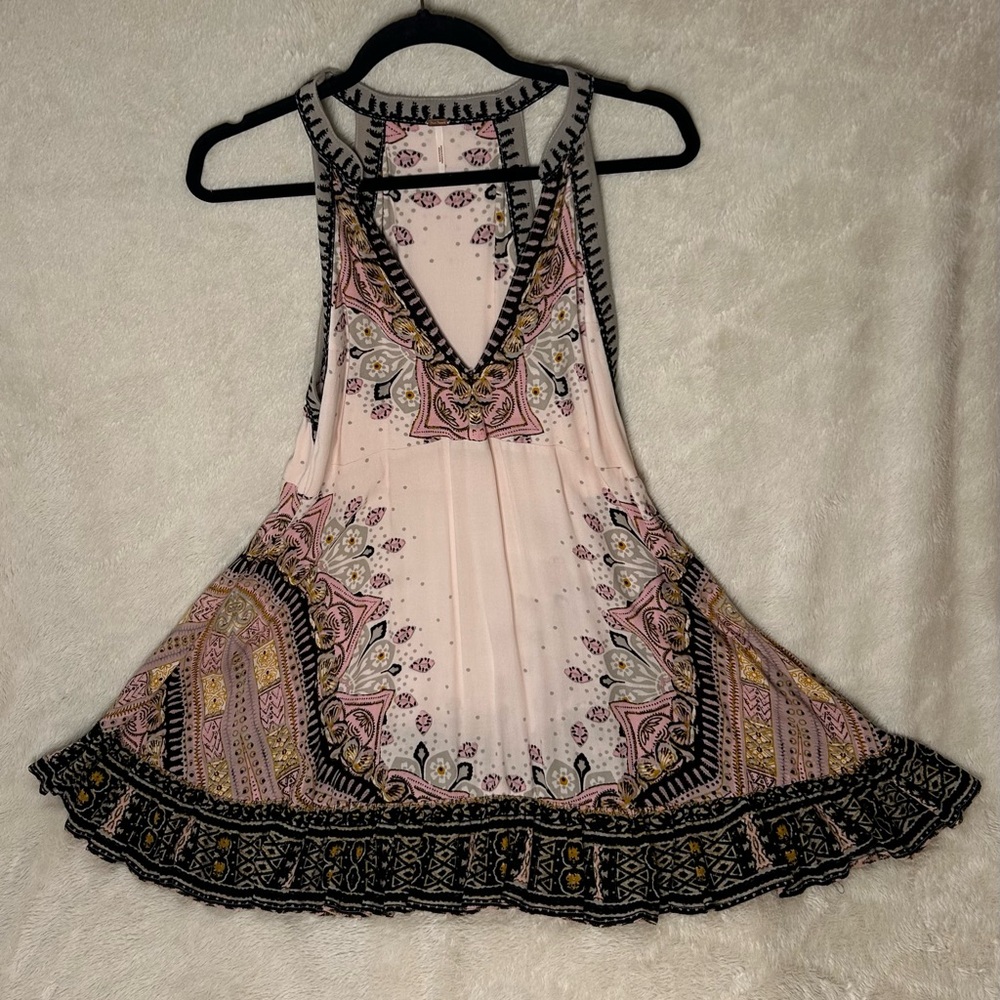 Free People Boho Ivory Pink Sleeveless Mini Dress in Medium